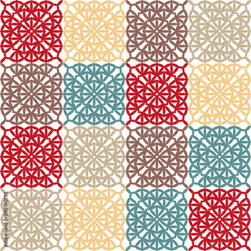 Pattern with crochet granny square wallpaper handmade decorative art design print craft handiwork 	
