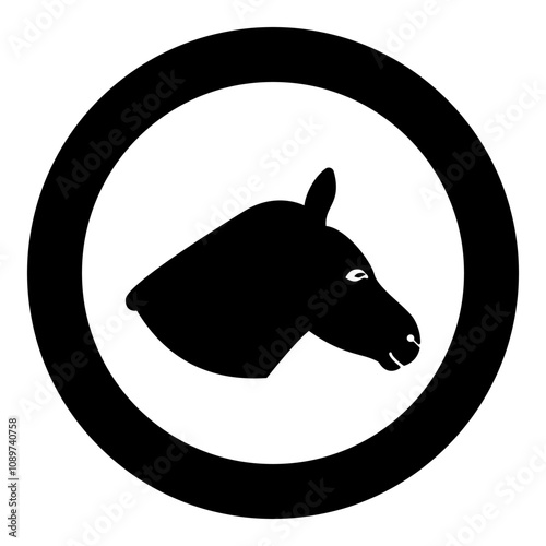 Donkey head silhouette icon in circle round black color vector illustration image solid outline style