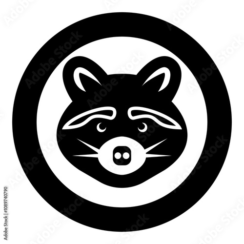 Raccoon head icon in circle round black color vector illustration image solid outline style