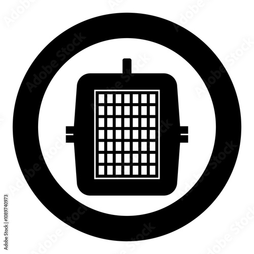 Box for domestic animal pet carrier case crate icon in circle round black color vector illustration image solid outline style