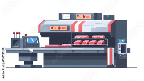 close up of a meat packing machine with white shades, flat design, png photo