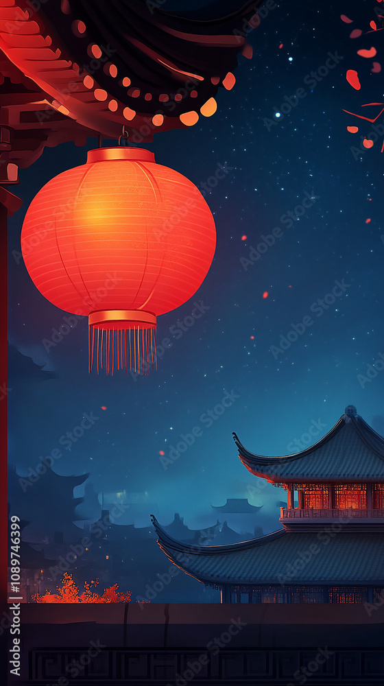 Fototapeta premium Chinese lunar new year background with lantern and traditional decoration