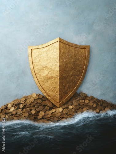 Fixed costs depicted as a protective shield around a small business in turbulent economic waters. photo