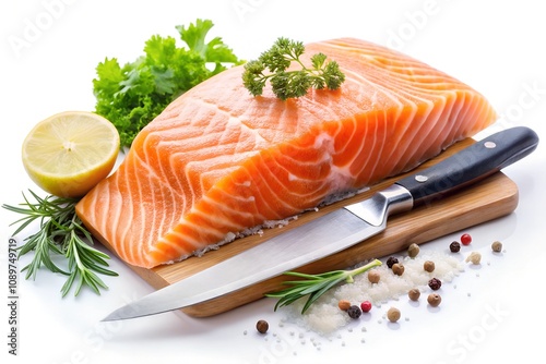 fresh salmon steak with herbs