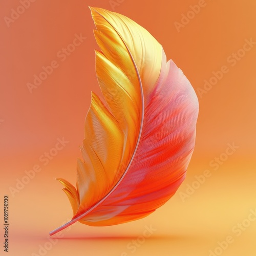Vibrant Feather on Fiery Orange Background photo