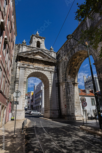 Triumphal Arch of Amoreiras (Arco Triunfal das Amoreiras, 1834) - the arch commemorating the arrival of water in Lisbon by Aguas Livres Aqueduct. Lisbon. Portugal. photo