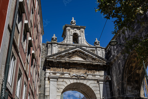 Triumphal Arch of Amoreiras (Arco Triunfal das Amoreiras, 1834) - the arch commemorating the arrival of water in Lisbon by Aguas Livres Aqueduct. Lisbon. Portugal.