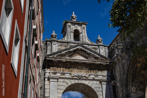 Triumphal Arch of Amoreiras (Arco Triunfal das Amoreiras, 1834) - the arch commemorating the arrival of water in Lisbon by Aguas Livres Aqueduct. Lisbon. Portugal.