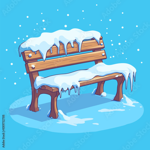 vector bench covered with snow .Generative AI