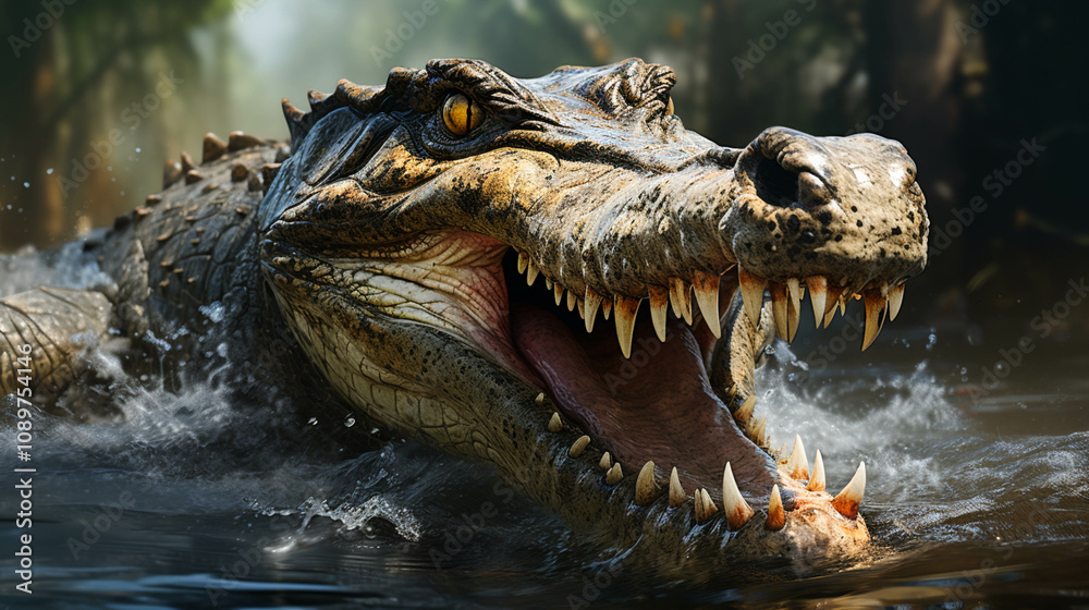 Obraz premium A large alligator in water with open mouth
