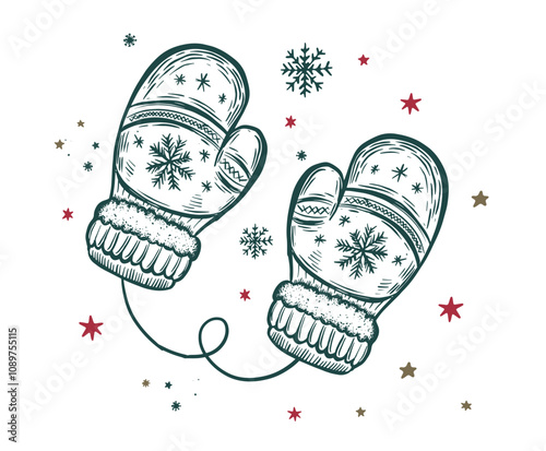 Winter Mittens, hand drawn.