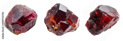 A raw garnet gemstone with rich red hues and a slightly rough texture, isolated on a transparent background