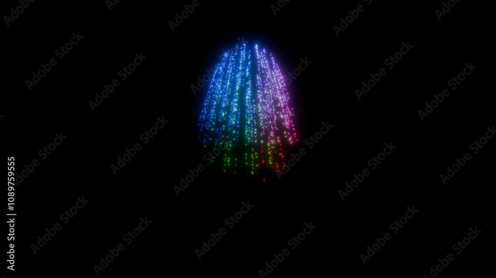 Rendering of a colorful firework exploding in a dark night sky. The video captures the beauty and energy of a celebration, perfect for projects related to parties, events and celebrations.