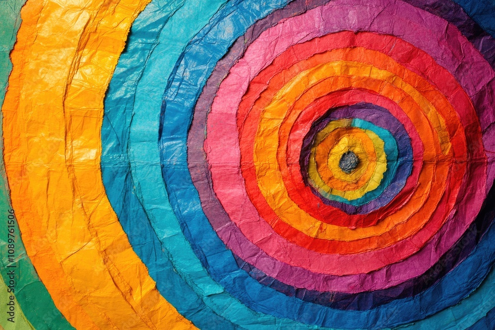 Fototapeta premium Vibrant Textured Paper with Striped Patterns and Circular Edges in Vivid Hues