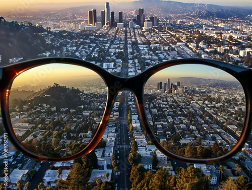 Clear vision perspective through glasses over background landscape
