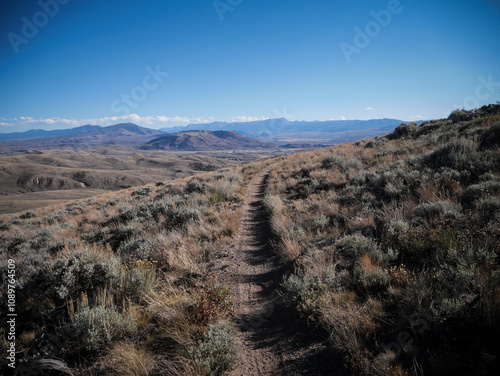 Tablou pe pânză Bike trail through sage brush hillside in Kremmling Colorado in OHV area