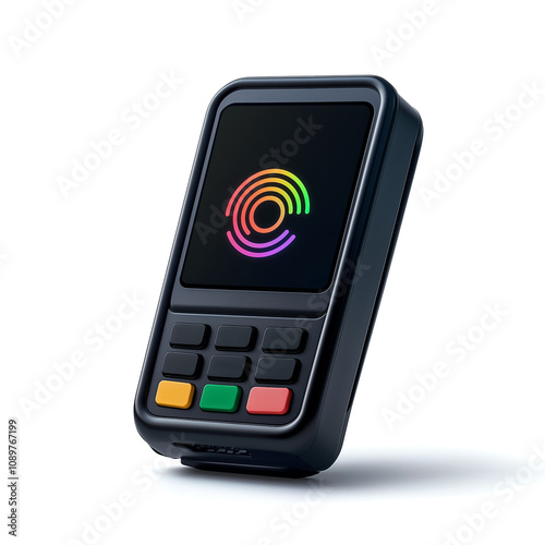 This digital payment terminal with a contactless symbol enables quick and safe payments at various retail locations photo