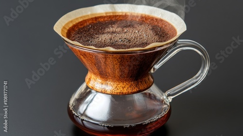 Freshly Brewed Coffee in Pour Over Dripper photo