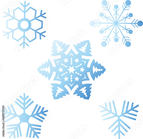 Set of blue gradient Christmas snowflakes for decoration greeting cards