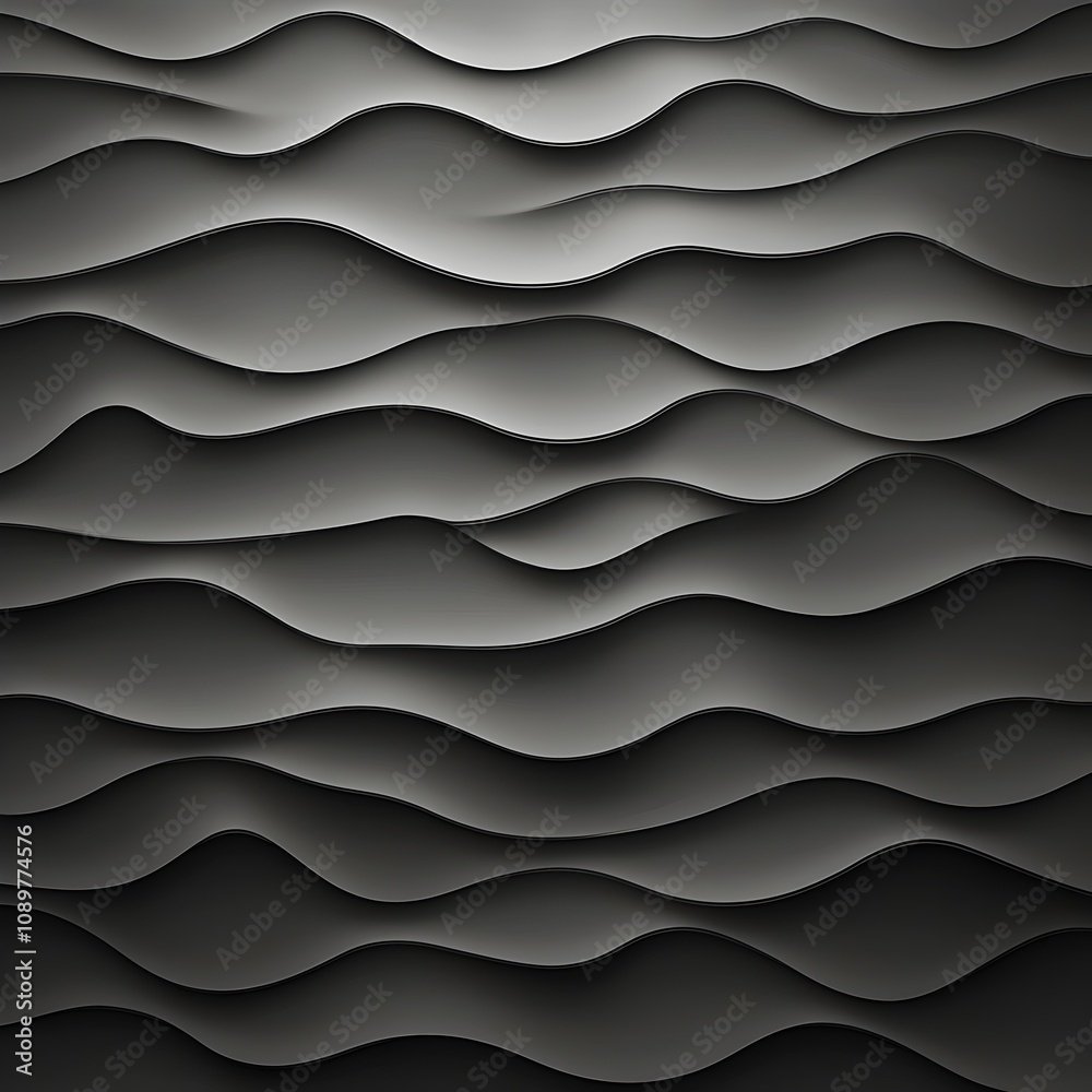 Obraz premium An abstract close-up of undulating dark waves, showcasing a sleek and modern texture with subtle gradients of gray, evoking a sense of depth and fluidity.