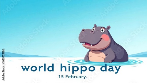 Animated hippo celebrating world hippo day on february 15 photo