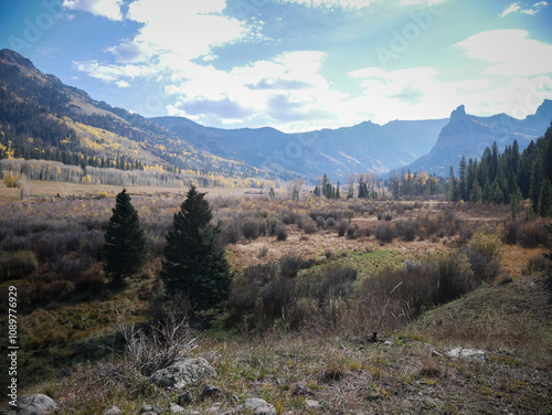 View of meadow on Owl Creek Pass with fall colors in Montrose Colorado photo