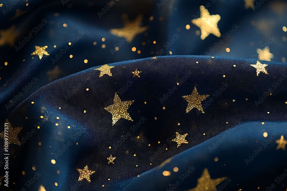 Fototapeta premium Navy with soft golden stars for a Christmas theme