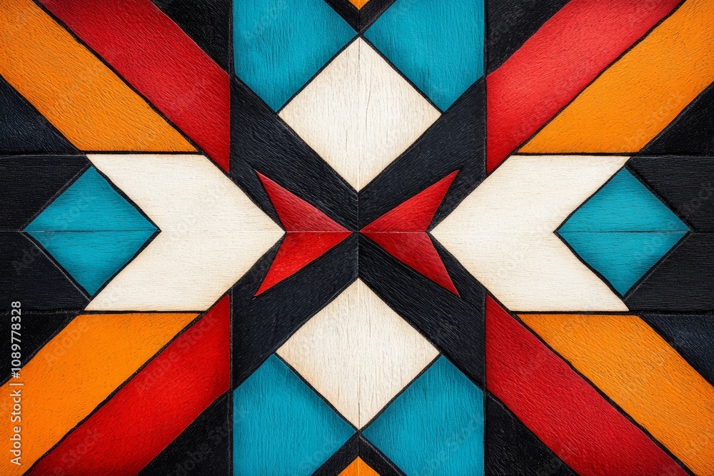 Fototapeta premium Vibrant Native American geometric pattern featuring bold colors and traditional motifs