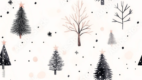 Christmas texture. Minimalistic christmas hand drawn wrapping paper pattern