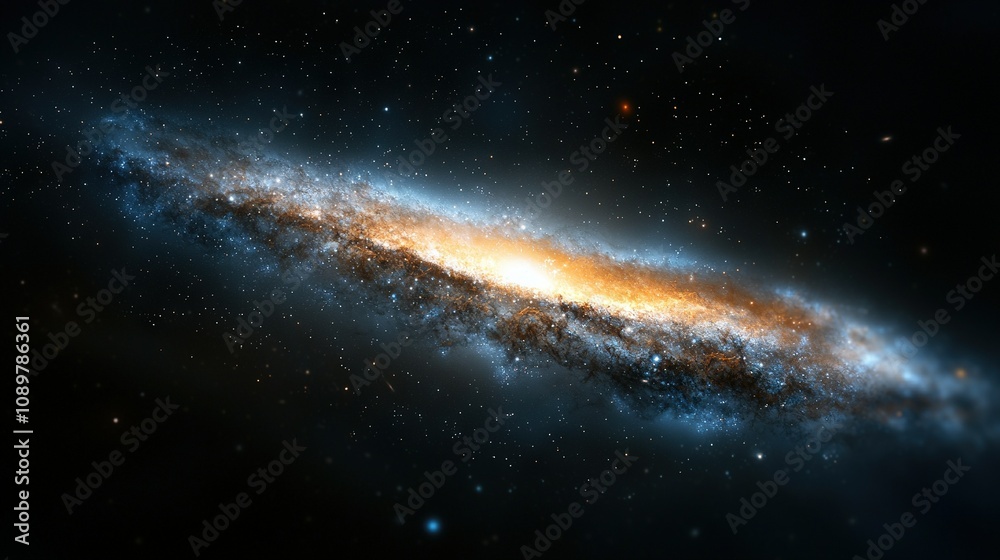 Fototapeta premium An artist's rendition of a spiral galaxy featuring stars and a prominent bright orange star at its center