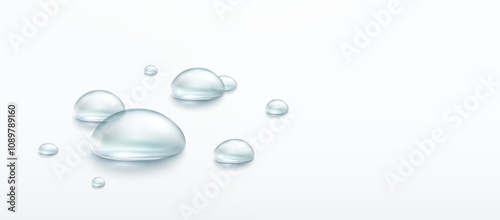 Water rain drop surface background. Realistic pure droplets. Vector blue clear bubbles or dews template