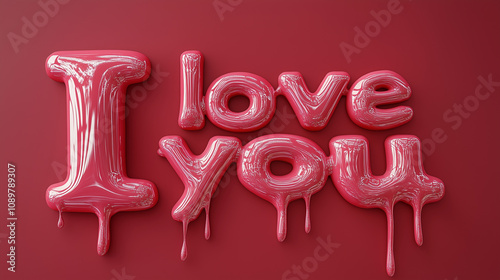 I love you, 3d text in the style of dripping liquid 