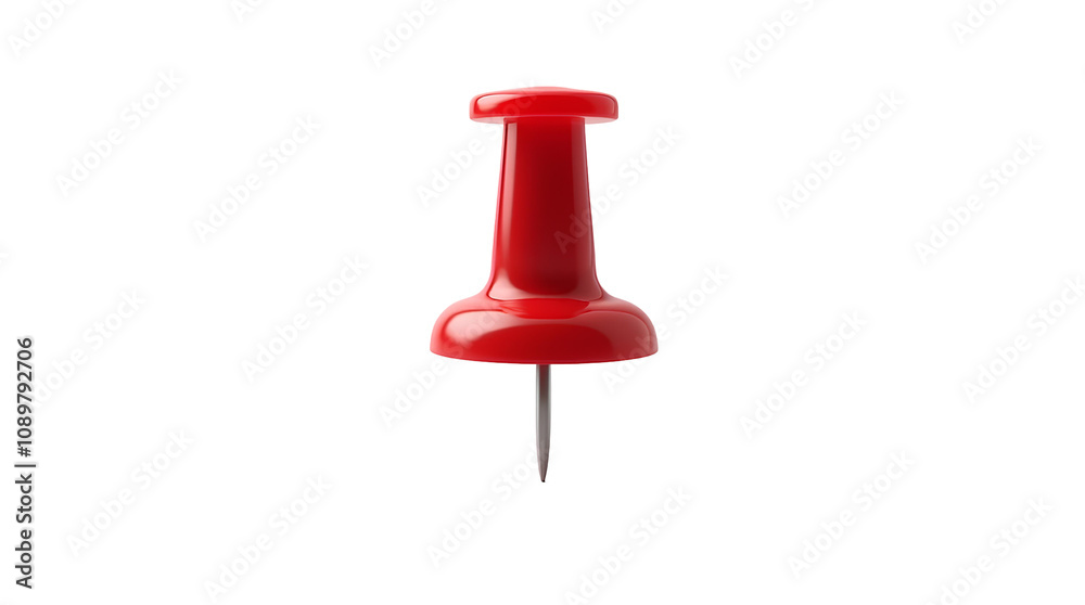 Fototapeta premium Red push pin isolated on transparent background pushpin of office paper or note plastic attachment memo reminder tool object 