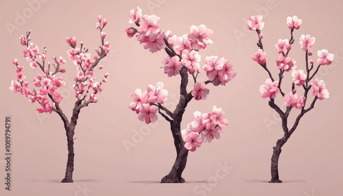 Pink Japanese cherry blossoms vector design, symbolizing the beauty of sakura.