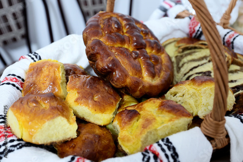 Braided Cheese Bread and Romanian traditional homemade pies from Bucovina called poale-n-brau, prepared on the occasion of major holidays.