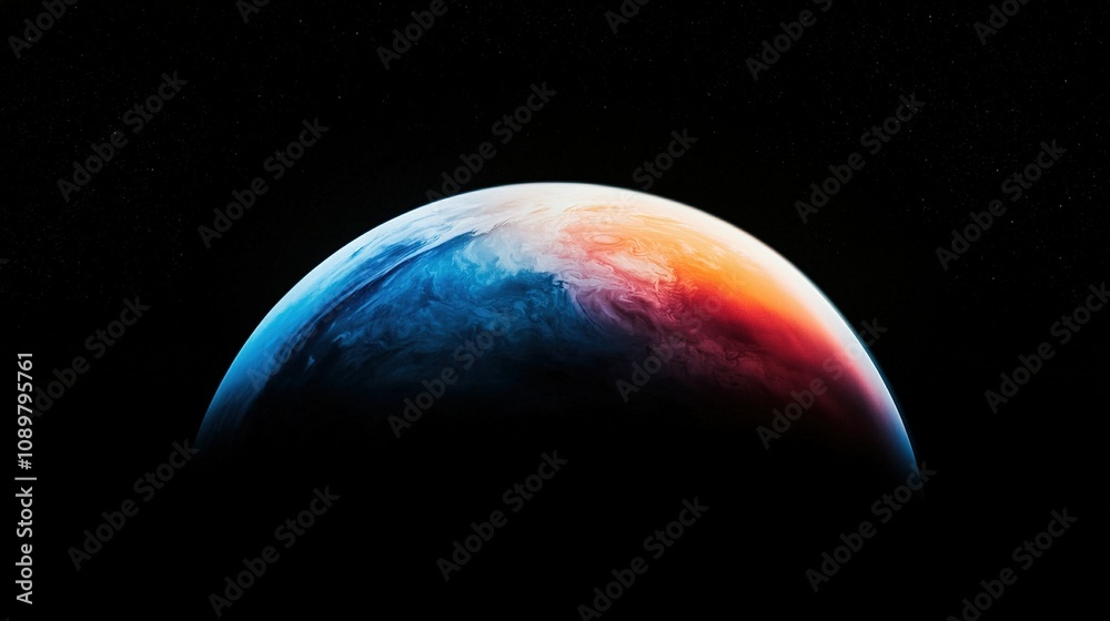 Fototapeta premium A close-up of a blue and red planet with stars in the background and a black sky