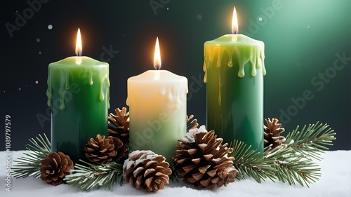 Elegant Candlelit Still Life: A Winter Wonderland of Glow and Greenery
