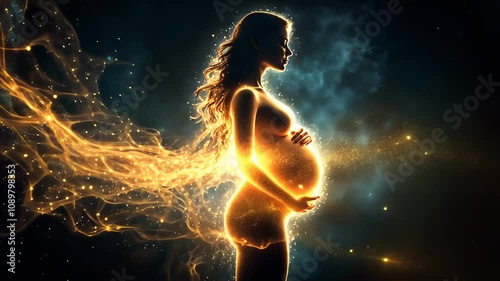 Artistic Representation of a Pregnant Woman with Fiery Aura
