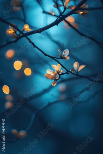 Soft blue bokeh lights gently diffusing against a dark backdrop.