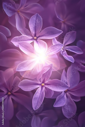 Soft purple flowers framing a gentle glowing center.