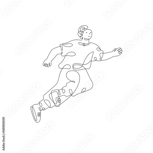 Running boy, monoline vector illustration