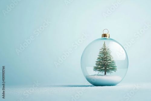 Transparent Christmas ball with Christmas tree inside it. Ai generative art