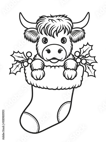 bull in a christmas stocking coloring  photo