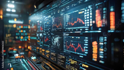 Wallpaper Mural A digital dashboard filled with financial market data, red and green graphs, and statistics, representing trading, analysis, and stock market insights in the global financial world Torontodigital.ca