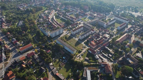 Aerial view around an old town of the city Woldegk, Germany on a sunny day in autumn	 photo