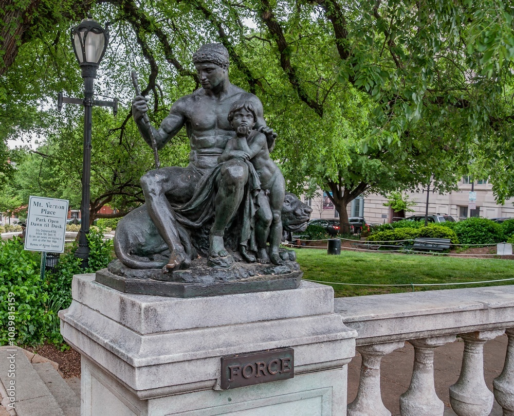 Fototapeta premium The Force Statue, Mount Vernon Place, Baltimore MD USA