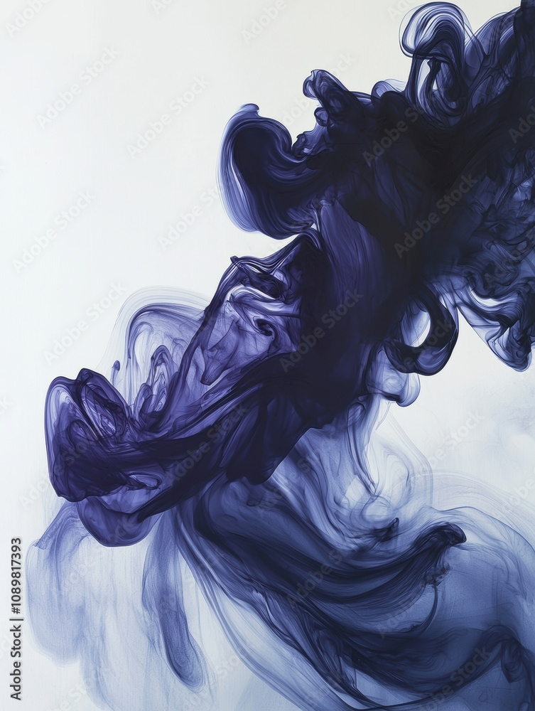Fototapeta premium Dynamic blue ink swirls against a white background, creating bold and fluid visual textures.