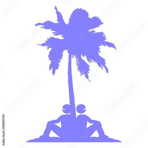 2 Men Team Palm Two Friends Crew Island Vacation Design Lover Art Vector Illustration Card T-Shirt Poster Sticker Graphic Print Decorative Drawing Isolated Logo Decoration Symbol Creative Cool Style