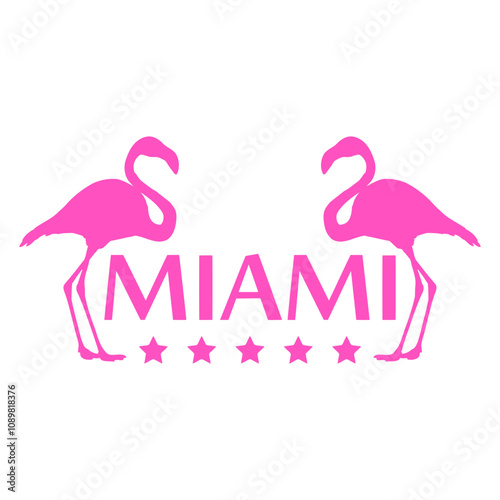 Miami USA Flamingo Bird America Florida Travel Fun Design Lover Art Vector Illustration Card T-Shirt Poster Sticker Graphic Print Decorative Drawing Isolated Logo Decoration Symbol Creative Cool Style