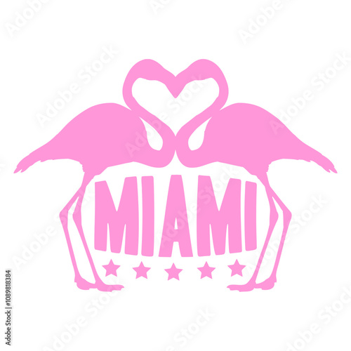 Miami USA Flamingo Bird America Florida Travel Fun Design Lover Art Vector Illustration Card T-Shirt Poster Sticker Graphic Print Decorative Drawing Isolated Logo Decoration Symbol Creative Cool Style